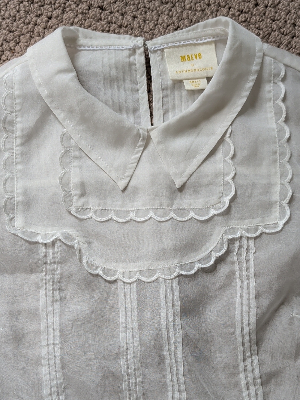 Sheer Short Puff-Sleeve Scallop Trim Blouse Peter Pan Collar Maeve Anthropologie - Picture 13 of 13